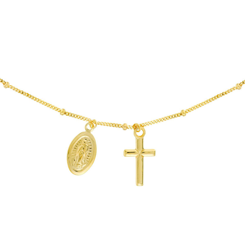 Birmingham Jewelry - 14K Yellow Gold Mary and Cross Dangles Adjustable Choker - Birmingham Jewelry