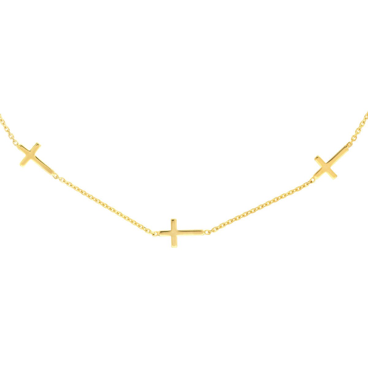Birmingham Jewelry - 14K Yellow Gold Mini Cross Station Necklace - Birmingham Jewelry