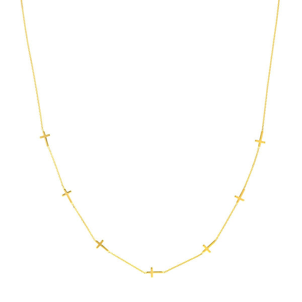 Birmingham Jewelry - 14K Yellow Gold Mini Cross Station Necklace - Birmingham Jewelry