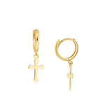 Birmingham Jewelry - 14K Yellow Gold Mini Huggie Hoop Earrings with Cross Drop - Birmingham Jewelry