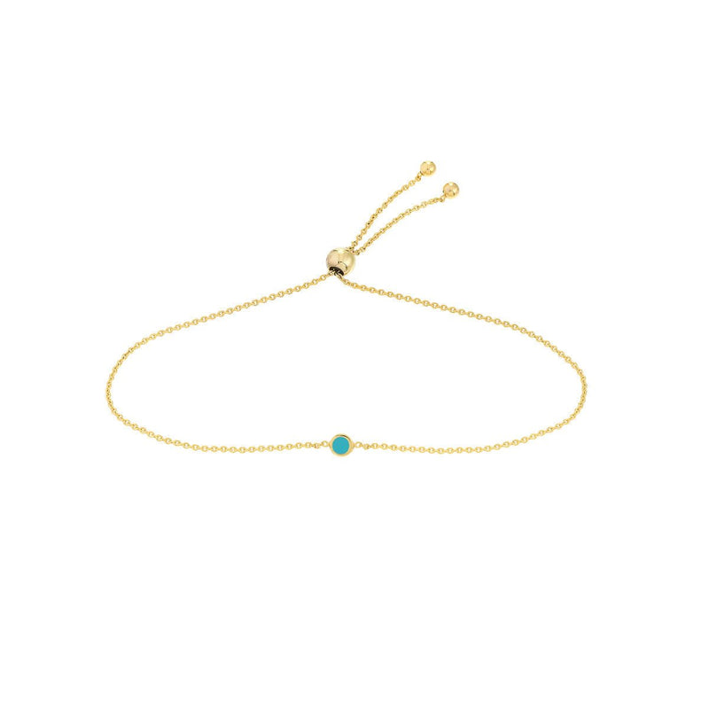 Birmingham Jewelry - 14K Yellow Gold Mini Turquoise Enamel Bezel Bolo Bracelet - Birmingham Jewelry