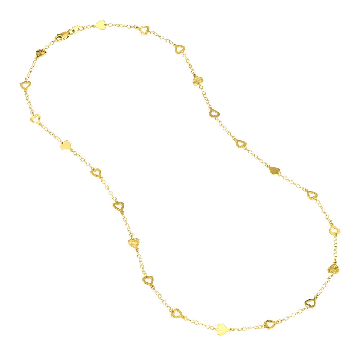 Birmingham Jewelry - 14K Yellow Gold Mixed Hearts Station Curb Chain Necklace - Birmingham Jewelry