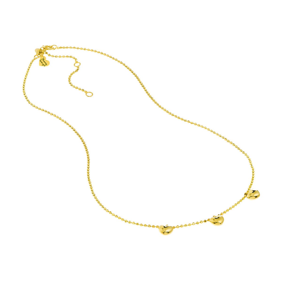 Birmingham Jewelry - 14K Yellow Gold Mommy Loves You Triple Puff Heart Adj. Necklace - Birmingham Jewelry