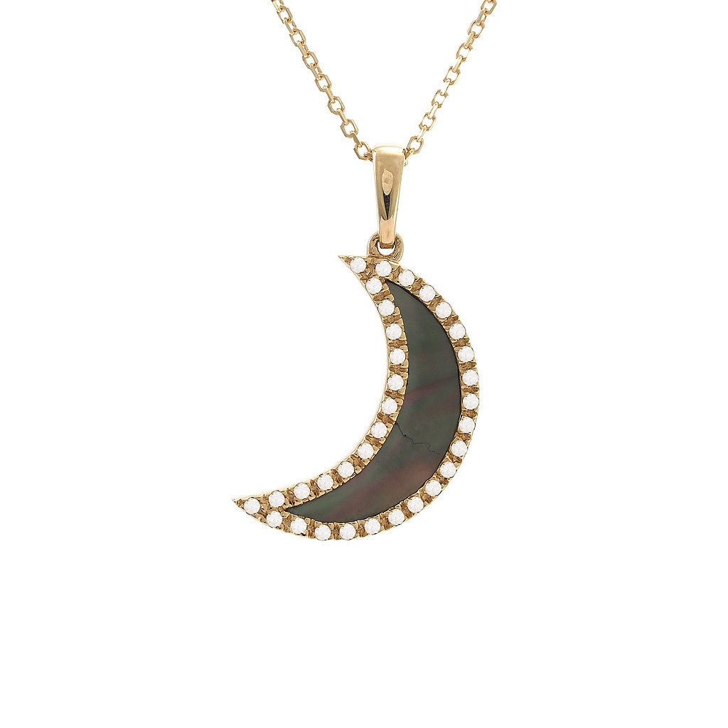 Birmingham Jewelry - 14K Yellow Gold Moon Flat Bezel Pearl Shell Necklace - Birmingham Jewelry
