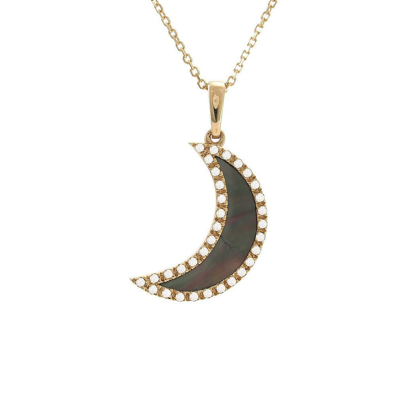 Birmingham Jewelry - 14K Yellow Gold Moon Flat Bezel Pearl Shell Necklace - Birmingham Jewelry