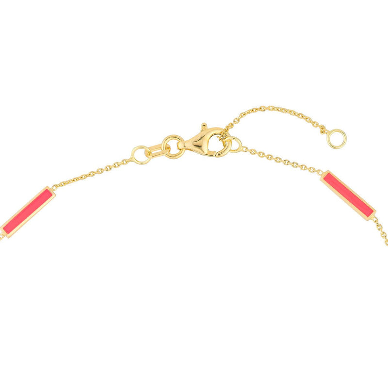 Birmingham Jewelry - 14K Yellow Gold Neon Pink Enamel Alternating Bar Anklet - Birmingham Jewelry