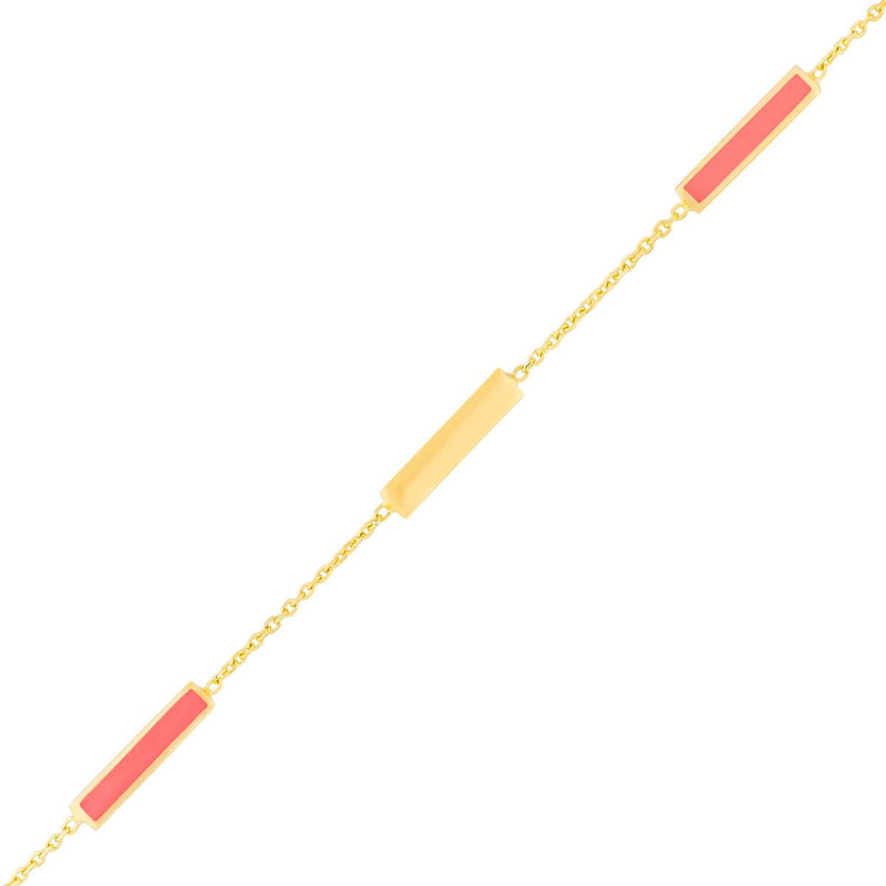 Birmingham Jewelry - 14K Yellow Gold Neon Pink Enamel Alternating Bar Bracelet - Birmingham Jewelry