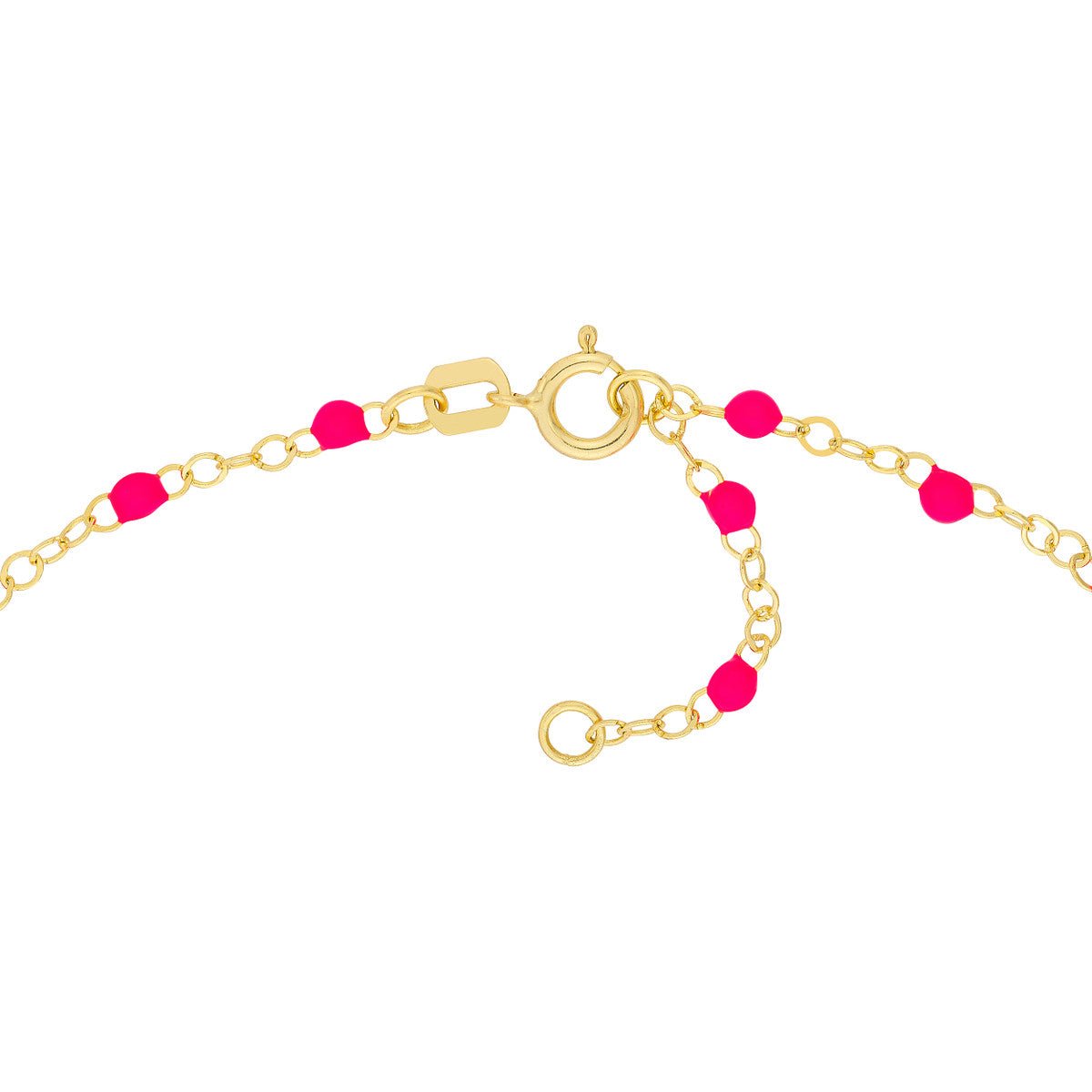 Birmingham Jewelry - 14K Yellow Gold Neon Pink Enamel Bead Piatto Chain Anklet - Birmingham Jewelry