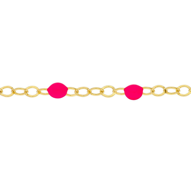 Birmingham Jewelry - 14K Yellow Gold Neon Pink Enamel Bead Piatto Chain Anklet - Birmingham Jewelry