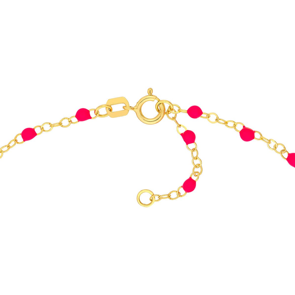 Birmingham Jewelry - 14K Yellow Gold Neon Pink Enamel Bead Piatto Chain - Birmingham Jewelry
