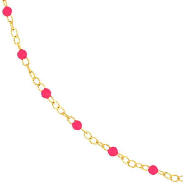 Birmingham Jewelry - 14K Yellow Gold Neon Pink Enamel Bead Piatto Chain - Birmingham Jewelry