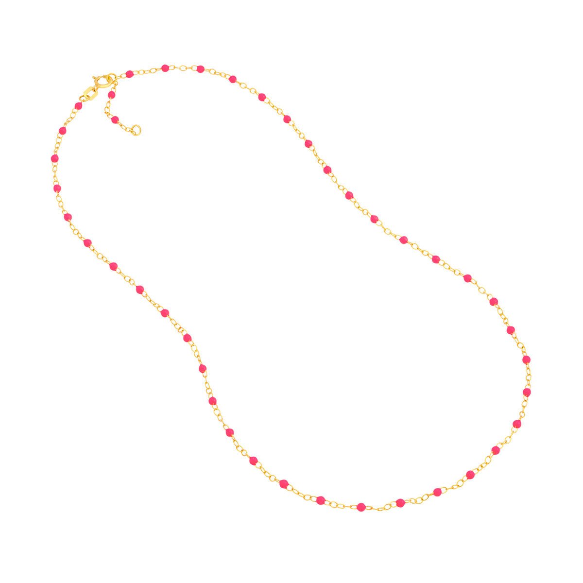 Birmingham Jewelry - 14K Yellow Gold Neon Pink Enamel Bead Piatto Chain - Birmingham Jewelry