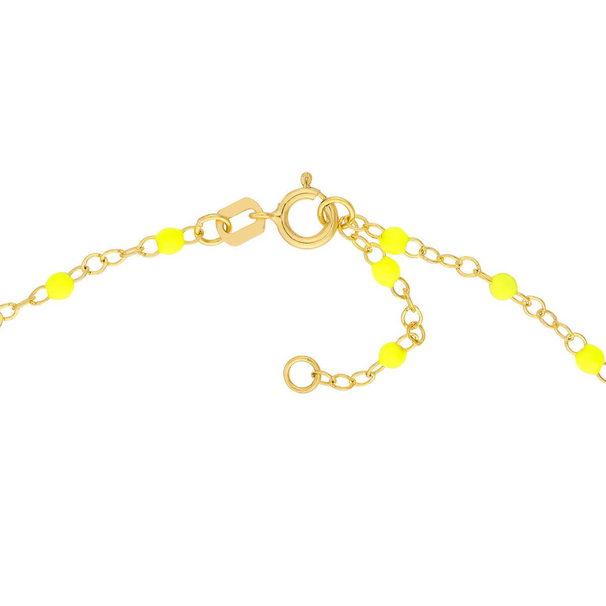Birmingham Jewelry - 14K Yellow Gold Neon Yellow Enamel Bead Piatto Chain Anklet - Birmingham Jewelry