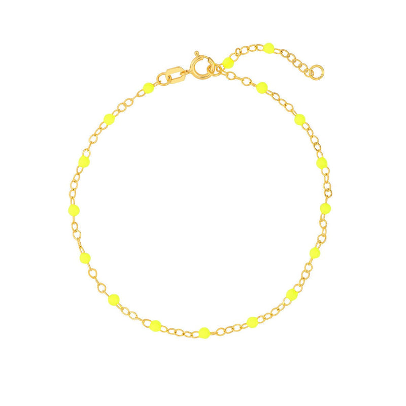 Birmingham Jewelry - 14K Yellow Gold Neon Yellow Enamel Bead Piatto Chain - Birmingham Jewelry