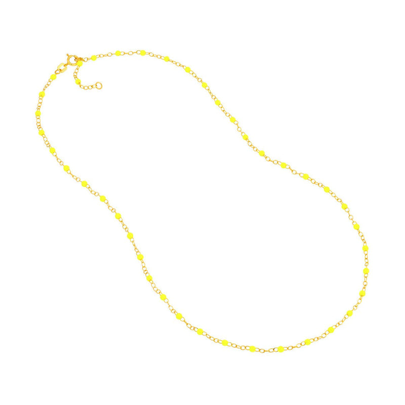 Birmingham Jewelry - 14K Yellow Gold Neon Yellow Enamel Bead Piatto Chain - Birmingham Jewelry