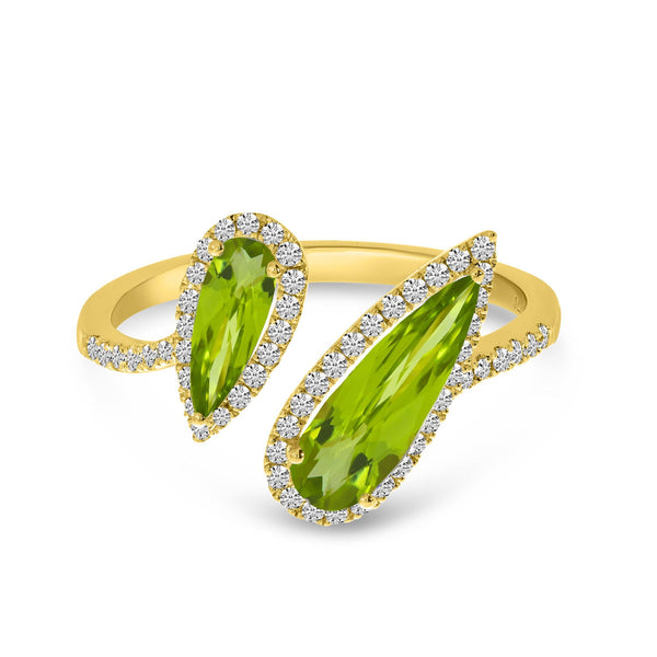 14K Yellow Gold Offset Duo Semi Precious Pear Gem Stone & Diamond Ring Birmingham Jewelry Ring Birmingham Jewelry 
