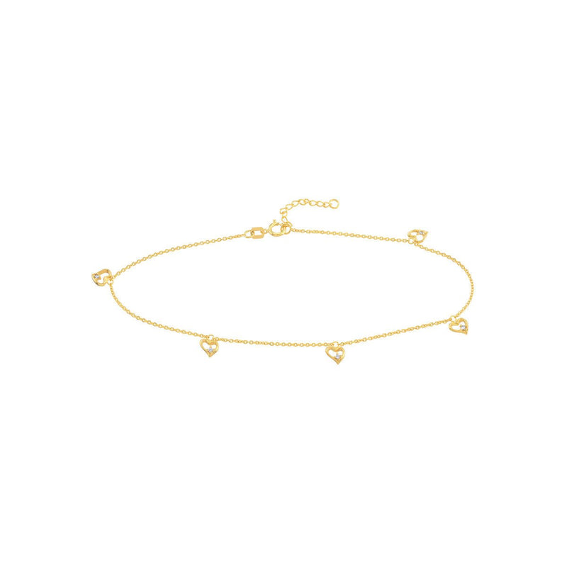 Birmingham Jewelry - 14K Yellow Gold Open CZ Heart Dangle Adjustable Anklet - Birmingham Jewelry