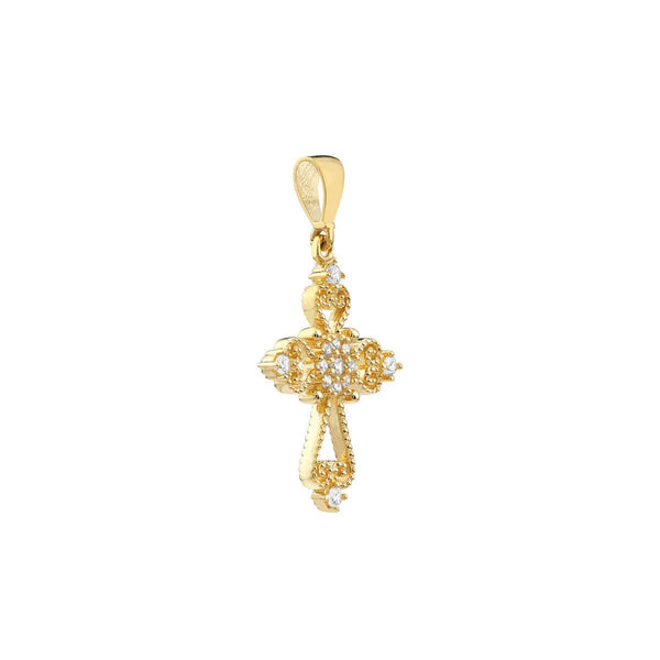 Birmingham Jewelry - 14K Yellow Gold Open Filigree CZ Cross Pendant - Birmingham Jewelry