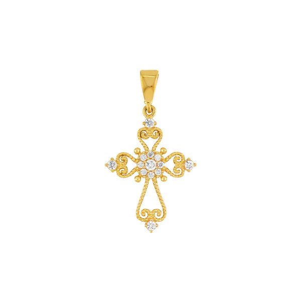 Birmingham Jewelry - 14K Yellow Gold Open Filigree CZ Cross Pendant - Birmingham Jewelry