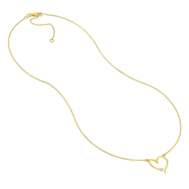 Birmingham Jewelry - 14K Yellow Gold Open Heart with Diamond Adjustable Necklace - Birmingham Jewelry