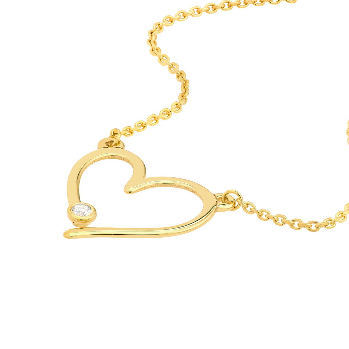 14K Yellow Gold Open Heart with Diamond Adjustable Necklace Birmingham Jewelry Necklace Birmingham Jewelry 
