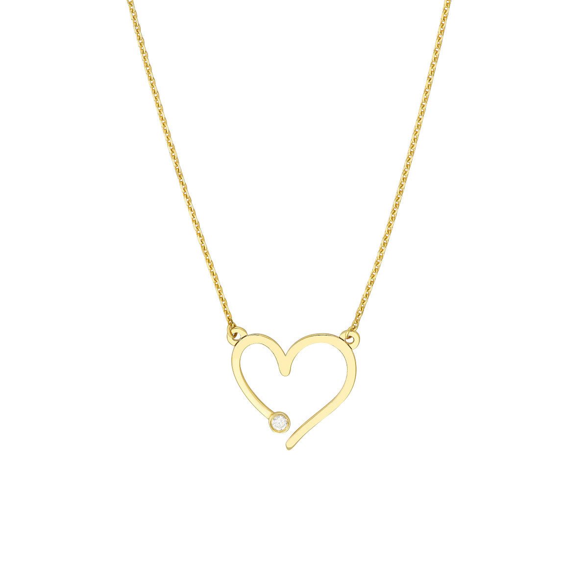 14K Yellow Gold Open Heart with Diamond Adjustable Necklace Birmingham Jewelry Necklace Birmingham Jewelry 