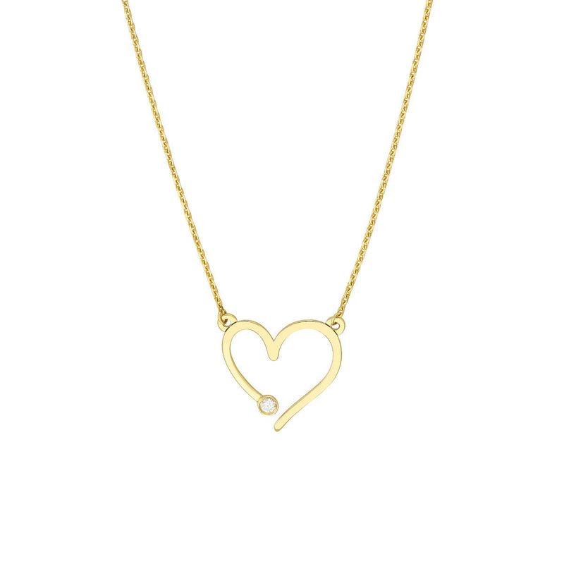 Birmingham Jewelry - 14K Yellow Gold Open Heart with Diamond Adjustable Necklace - Birmingham Jewelry