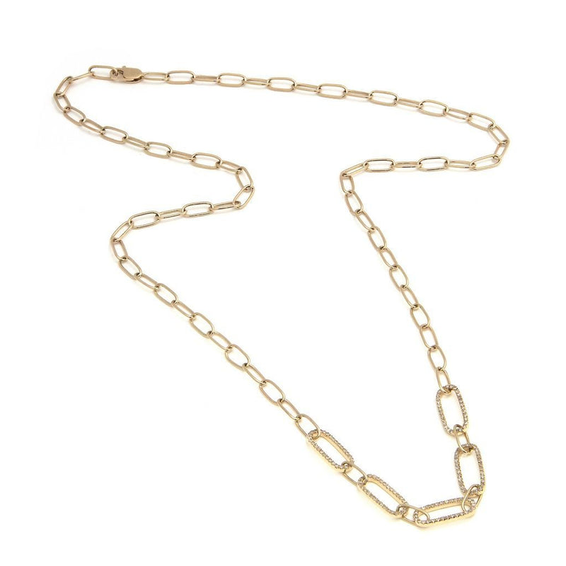 14K Yellow Gold Paper Clip Single Pave Diamond Necklace Birmingham Jewelry Necklace Birmingham Jewelry 