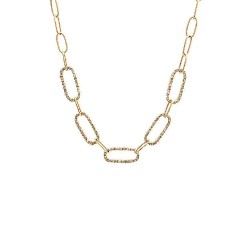 14K Yellow Gold Paper Clip Single Pave Diamond Necklace Birmingham Jewelry Necklace Birmingham Jewelry 