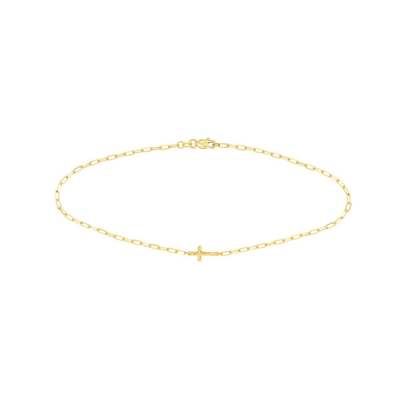 Birmingham Jewelry - 14K Yellow Gold Paper Clip with Cross Anklet - Birmingham Jewelry