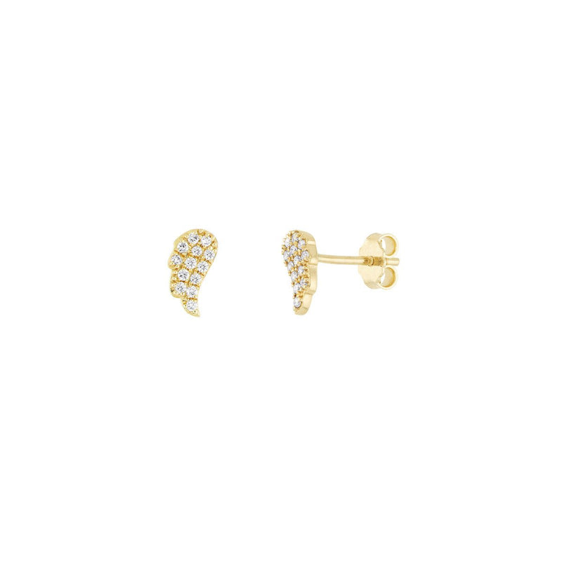 Birmingham Jewelry - 14K Yellow Gold Pave Diamond Angel Wings Stud Earrings - Birmingham Jewelry