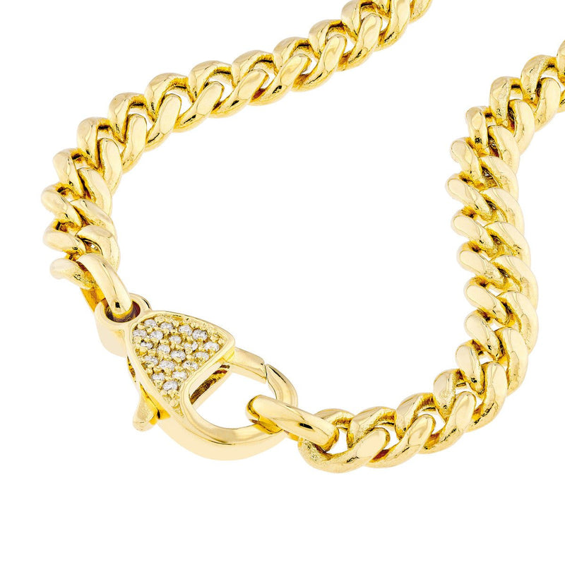 Birmingham Jewelry - 14K Yellow Gold Pave Diamond Pear Lock Curb Chain Bracelet - Birmingham Jewelry