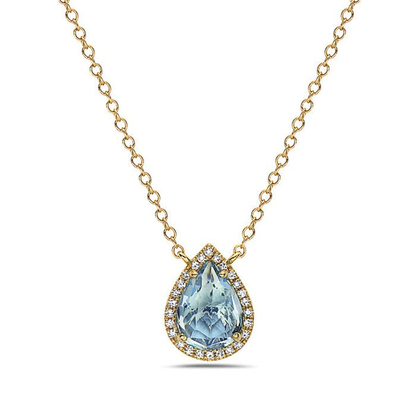 Birmingham Jewelry - 14K Yellow Gold Pear Shape Blue Topaz And Diamond Necklace - Birmingham Jewelry