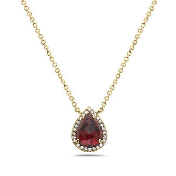 Birmingham Jewelry - 14K Yellow Gold Pear Shape Garnet And Diamond Necklace - Birmingham Jewelry
