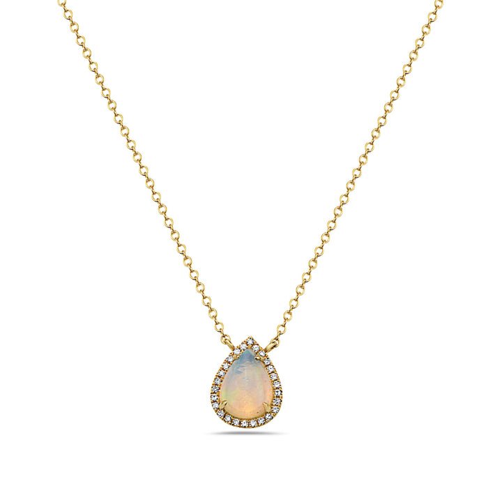 Birmingham Jewelry - 14K Yellow Gold Pear Shape Opal And Diamond Necklace - Birmingham Jewelry