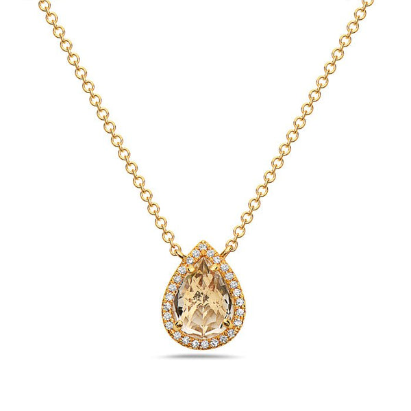 Birmingham Jewelry - 14K Yellow Gold Pear Shape White Quartz And Diamond Necklace - Birmingham Jewelry