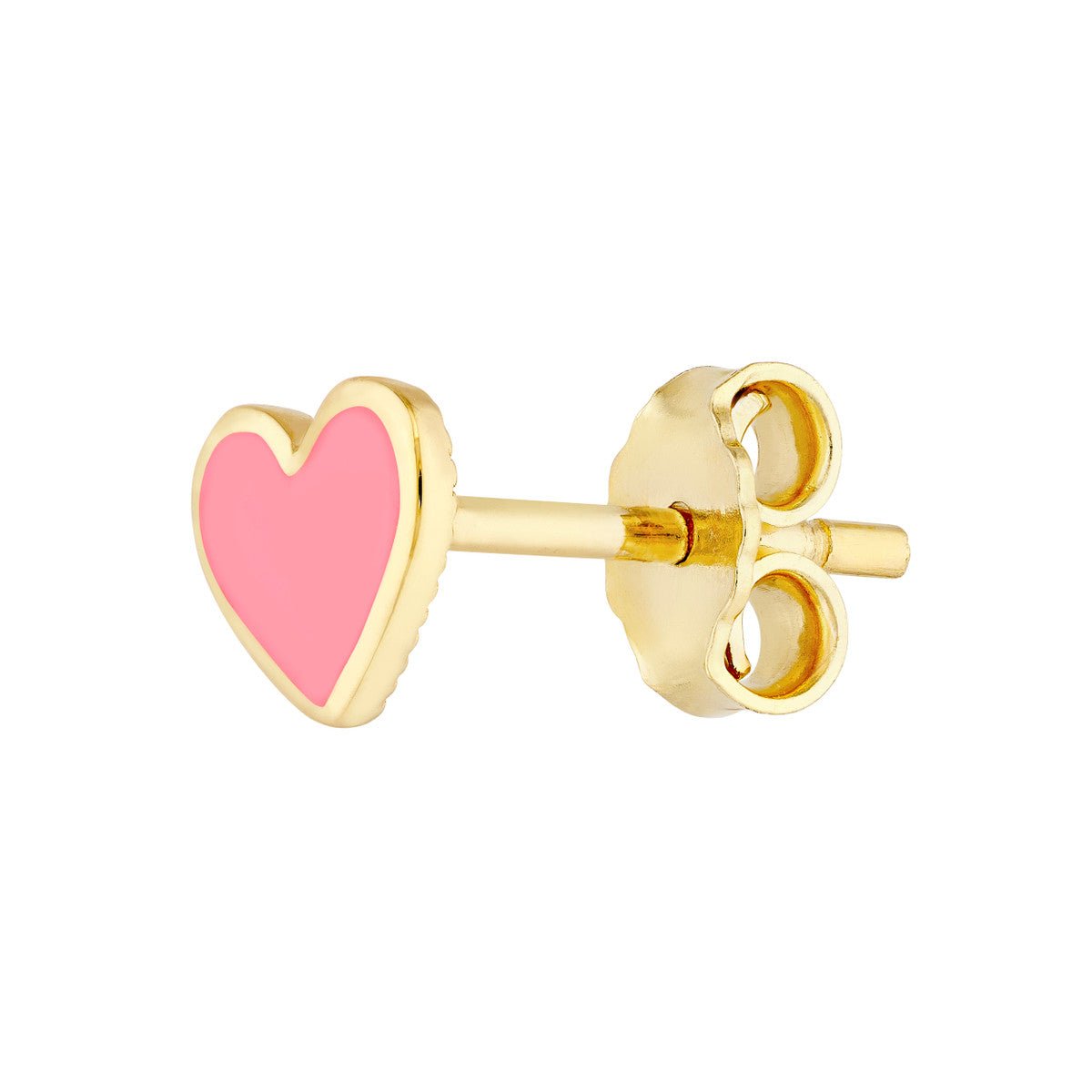 Birmingham Jewelry - 14K Yellow Gold Pink Enamel Heart Baby Stud Earrings - Birmingham Jewelry