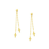 Birmingham Jewelry - 14K Yellow Gold Polished Double Strand Dangle Cross Earrings - Birmingham Jewelry