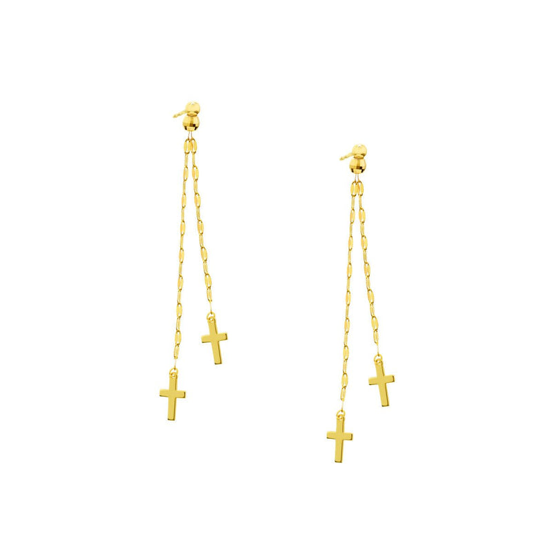 Birmingham Jewelry - 14K Yellow Gold Polished Double Strand Dangle Cross Earrings - Birmingham Jewelry