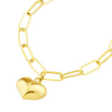 Birmingham Jewelry - 14K Yellow Gold Puff Heart Paper Clip Bracelet - Birmingham Jewelry