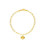 Birmingham Jewelry - 14K Yellow Gold Puff Heart Paper Clip Bracelet - Birmingham Jewelry