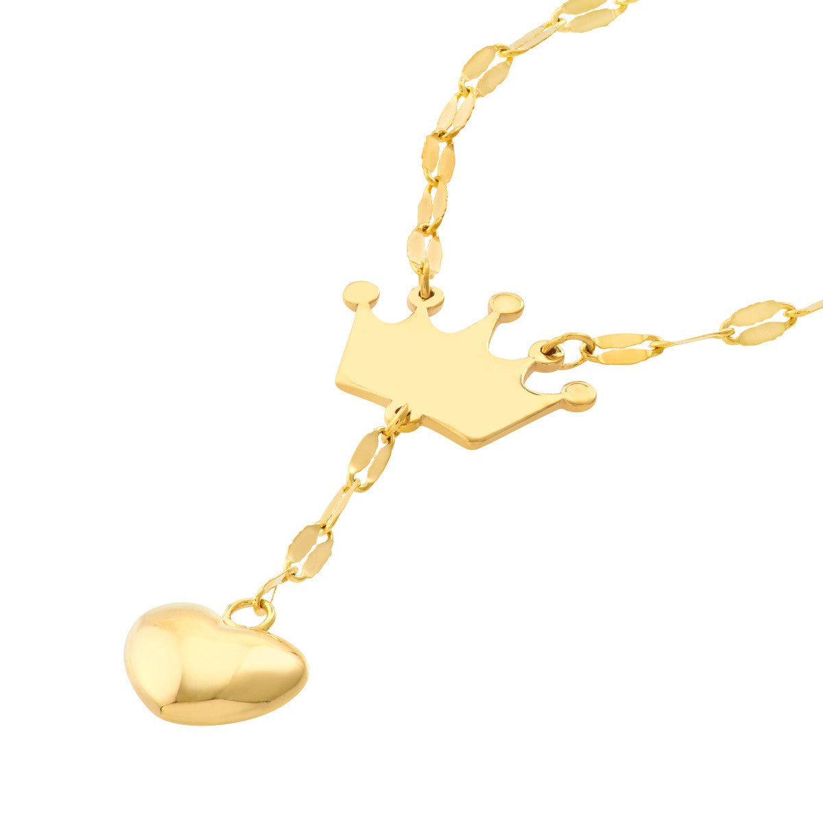 Birmingham Jewelry - 14K Yellow Gold Puffed Crown & Heart Drop Baby Necklace - Birmingham Jewelry