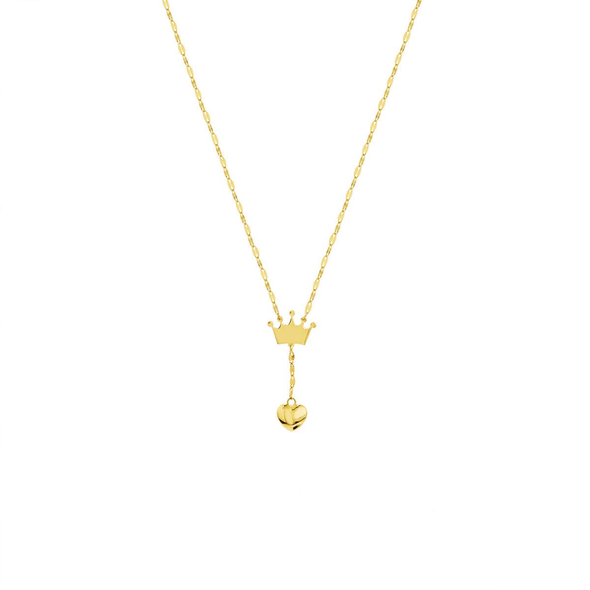 Birmingham Jewelry - 14K Yellow Gold Puffed Crown & Heart Drop Baby Necklace - Birmingham Jewelry