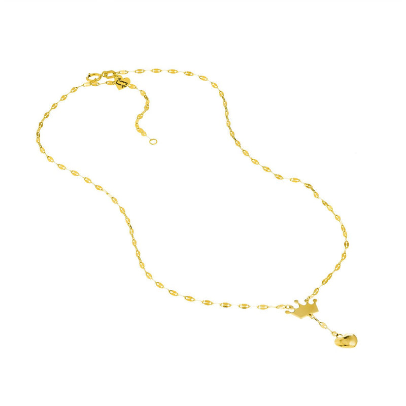 Birmingham Jewelry - 14K Yellow Gold Puffed Crown & Heart Drop Baby Necklace - Birmingham Jewelry
