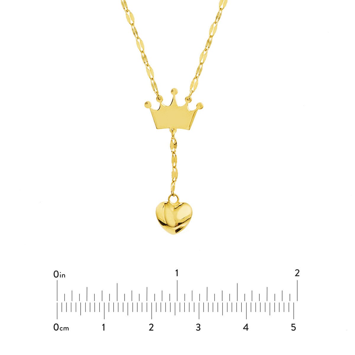 Birmingham Jewelry - 14K Yellow Gold Puffed Crown & Heart Drop Baby Necklace - Birmingham Jewelry