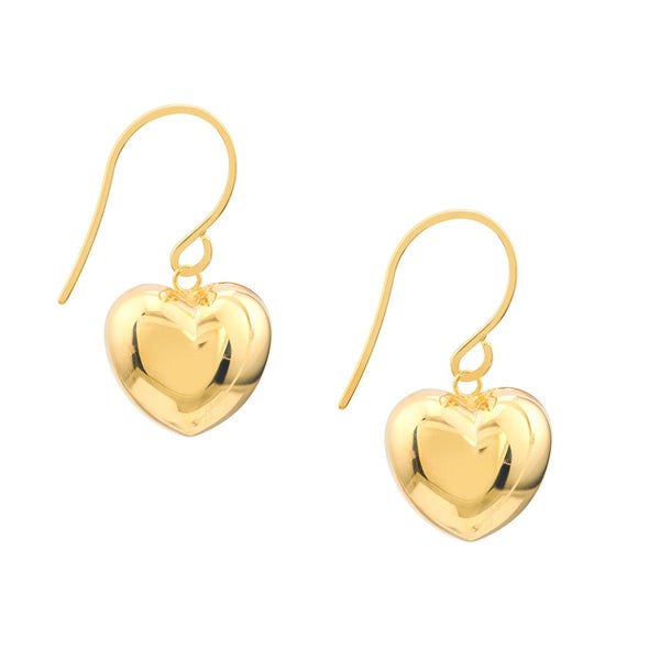 Birmingham Jewelry - 14K Yellow Gold Puffed Heart Fish Hook Earrings - Birmingham Jewelry