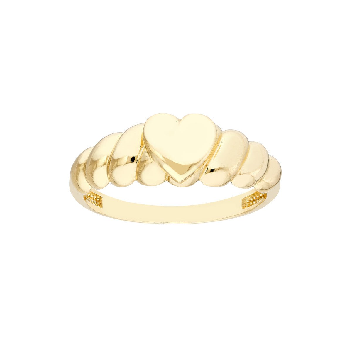 Puff Rib Ring 14K Yellow Gold Puffed Heart Ribbed Sides Ring