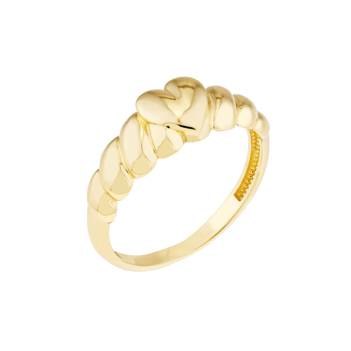Birmingham Jewelry - 14K Yellow Gold Puffed Heart Ribbed Sides Ring - Birmingham Jewelry