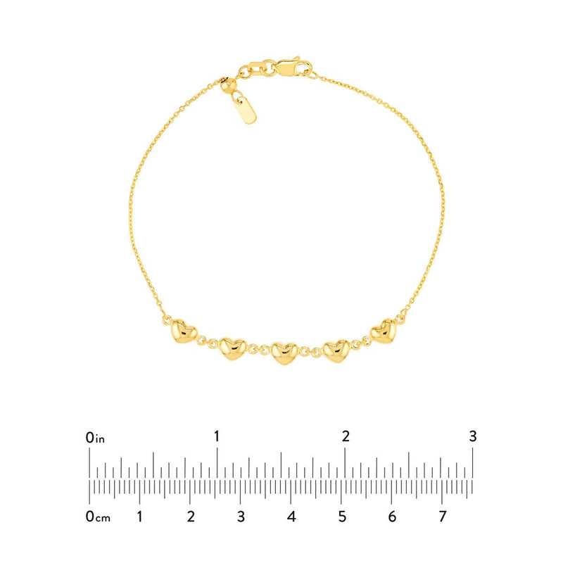 Birmingham Jewelry - 14K Yellow Gold Puffed Heart Station Adjustable Bracelet - Birmingham Jewelry