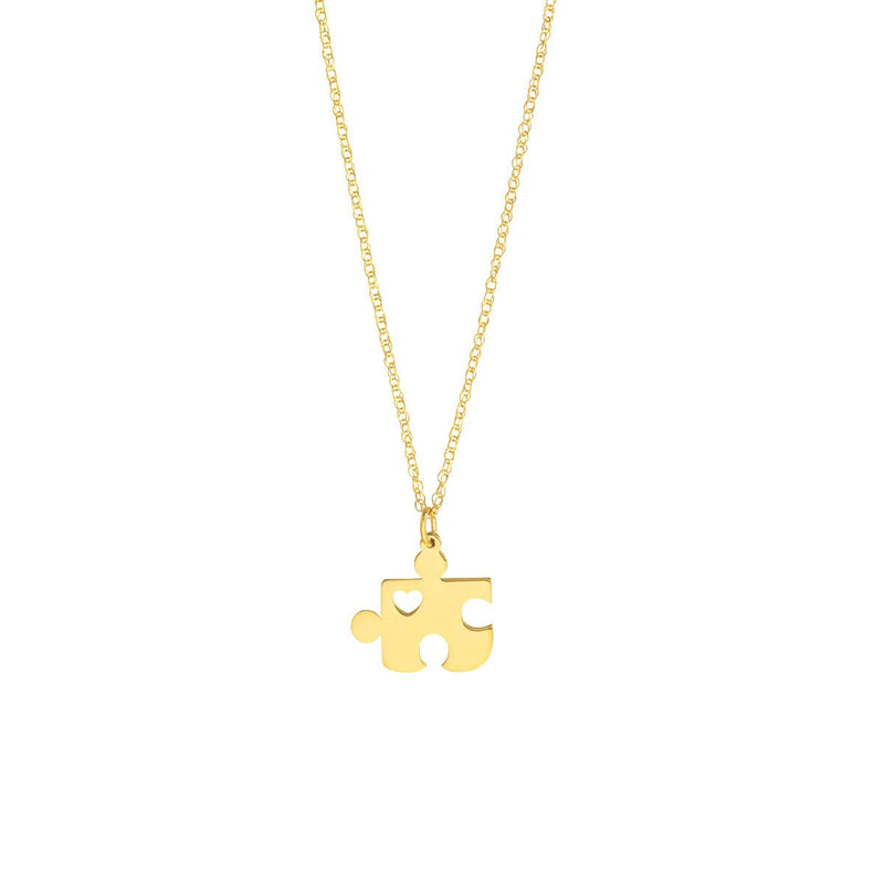 Birmingham Jewelry - 14K Yellow Gold Puzzle Piece with Heart Adjustable Necklace - Birmingham Jewelry